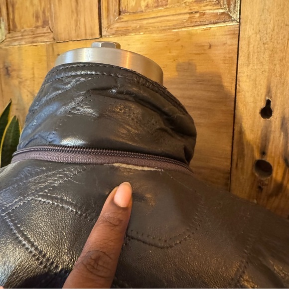 Brown leather quilted oversized patchwork jacket - Picture 8 of 11